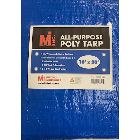 Tarp, 10 ft x 20 ft, 5 Mil, Blue, Polyethylene, UV Resistant, Mildew Resistant